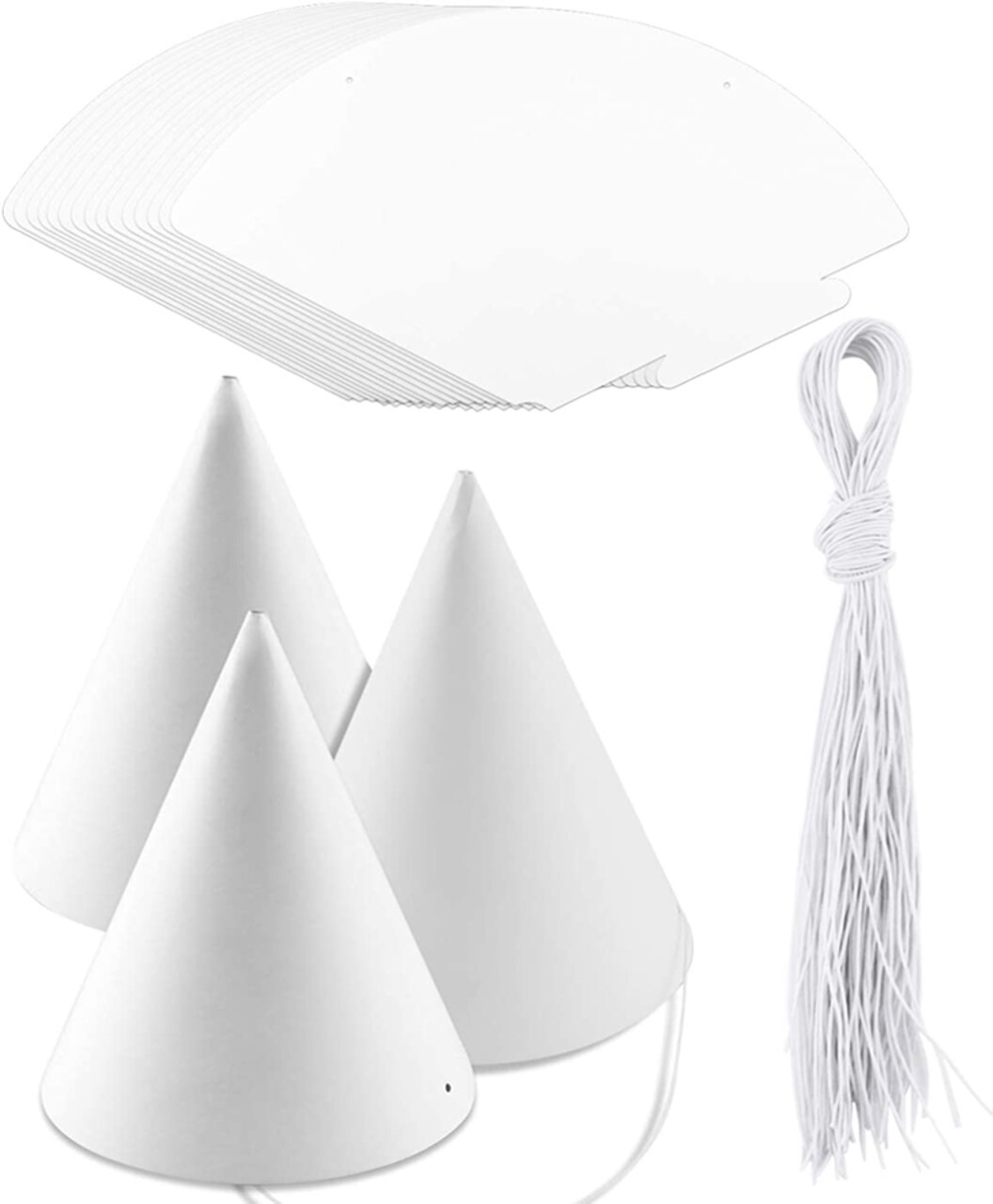White Party Cone Hats with String, Paintable DIY Craft Hats for Kids, Classroom & Party Crafts, 12 Pack